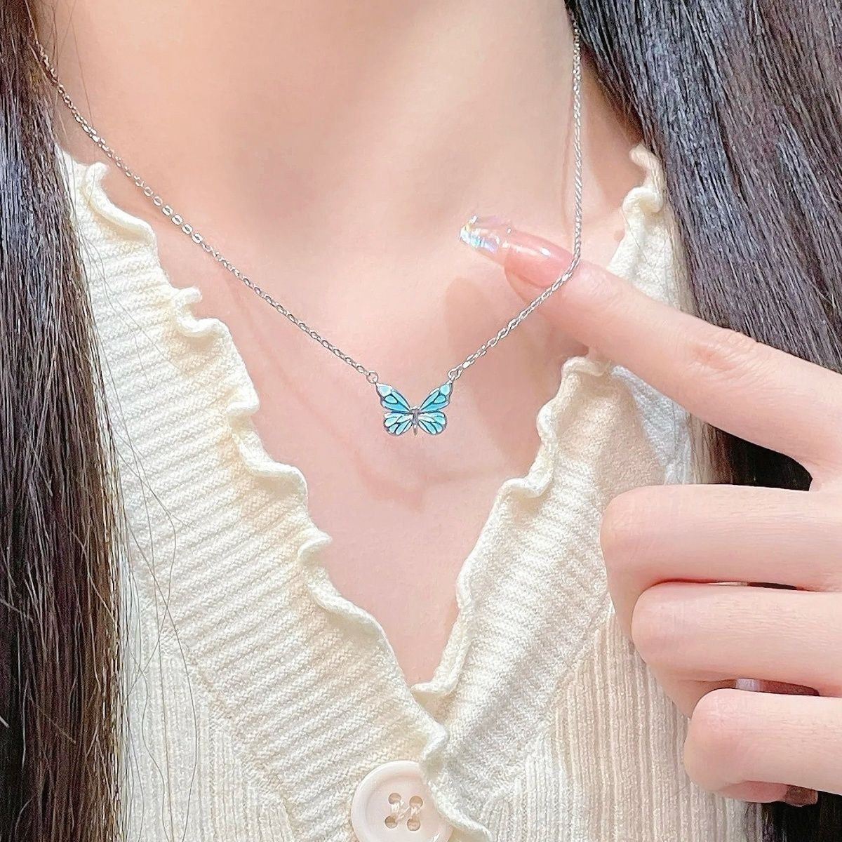Luminous Dream Blue Butterfly Necklace