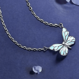 Luminous Dream Blue Butterfly Necklace